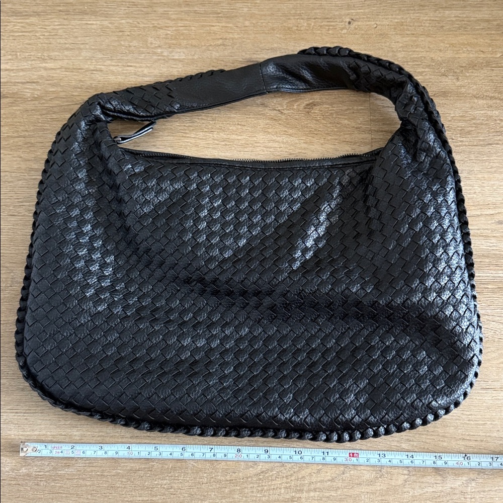Black Woven Leather Hobo Bag
